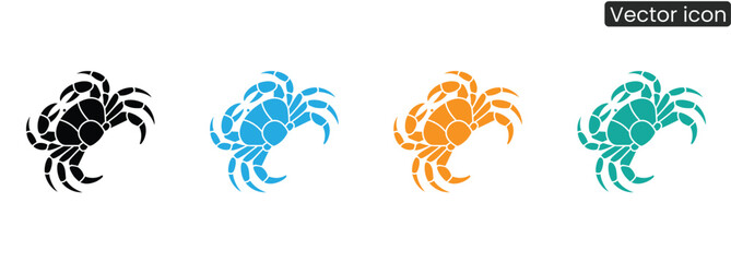 Stylish crab icons in varied hues lend a fresh, modern feel to any project. Ideal for branding, menus, or designs needing a touch of the sea.