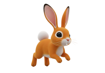 A cute fluffy orange rabbit with big blue eyes standing on a transparent background isolated on transparent background