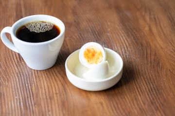 Close-Up of Boiled Eggs with Coffee
