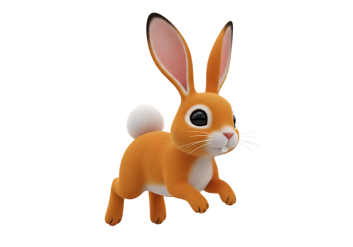 A cute fluffy orange rabbit with big blue eyes standing on a transparent background isolated on transparent background