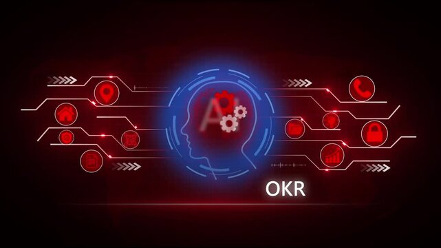 OKR Objectives key results With Global social network connection concept showing digital data communication across the earth background
