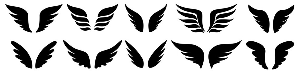 Black Wing Silhouette Collection Bold Abstract Vector Icon Modern Graphic Design Set