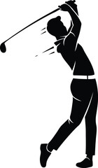 Golfer completing a powerful swing silhouette vector
