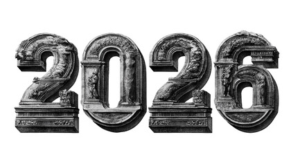 2026 year number in classic Roman numerals isolated on transparent White background png