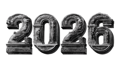 2026 year number in classic Roman numerals isolated on transparent White background png