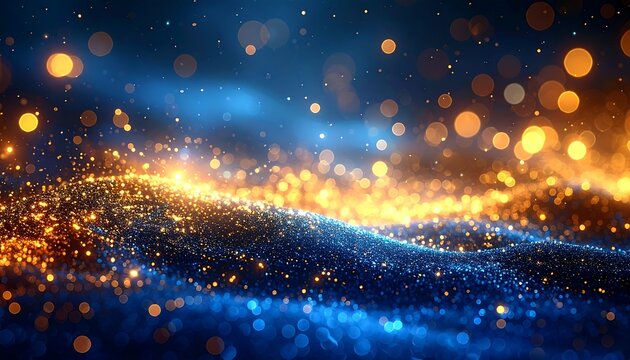 Abstract blue and gold wave with bokeh lights - Powered by Adobe