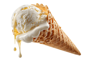Melting Ice Cream Scoop on Crunchy Waffle Cone