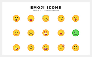 15 Emojis Flat icons pack. vector illustration.