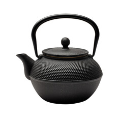 textured cast iron kettle with a curved spout, perfect for brewing tea on a gas stove isolated on transparent White background png