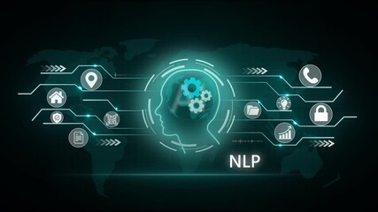 NLP Natural language processing AI Artificial intelligence. With Global social network connection concept showing digital data communication across the earth background - Powered by Adobe