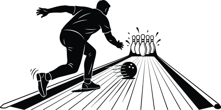 Bowler releasing a bowling ball down an alley silhouette