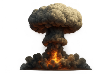 Atomic energy exploding, creating mushroom cloud, devastating war, destruction, and nuclear blast on transparent