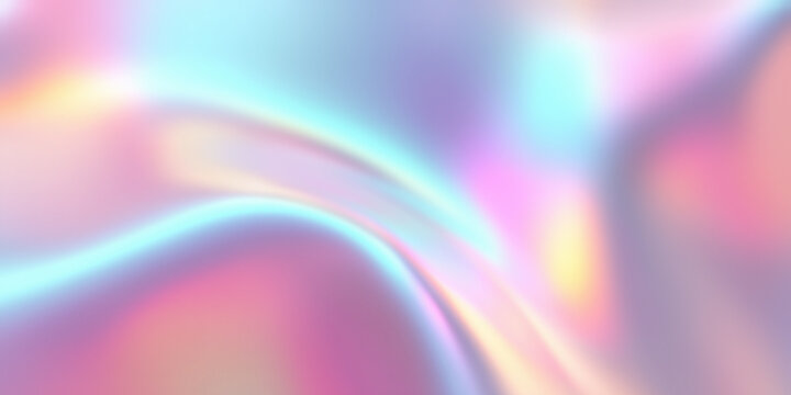 Iridescent holographic flow with luminous pastel glow, smooth reflective surface, and gentle gradient movement creating dreamy minimal abstract background with soft fluid light reflections.