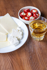 Close-Up of White Wine and Cheese Plate
