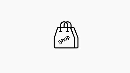 Simple line art icon of a shopping bag with the word Shop written on it on a white background Keywords: shopping bag, icon, symbol, line art, outline, drawing, simple, minimalist, white background