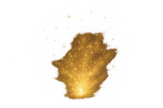 Golden glitter explosion effect creating sparkling dust particles and glowing light flares on transparent background - Powered by Adobe