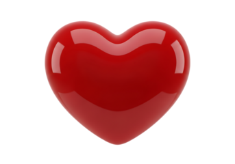 Shiny red heart shape symbol of love and romance isolated on transparent background