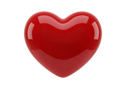 Shiny red heart shape symbol of love and romance isolated on transparent background