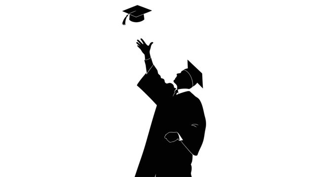 Graduation Silhouette: An anonymous graduate throws a cap in the air, a silhouette representing the culmination of education and the joy of a new beginning.