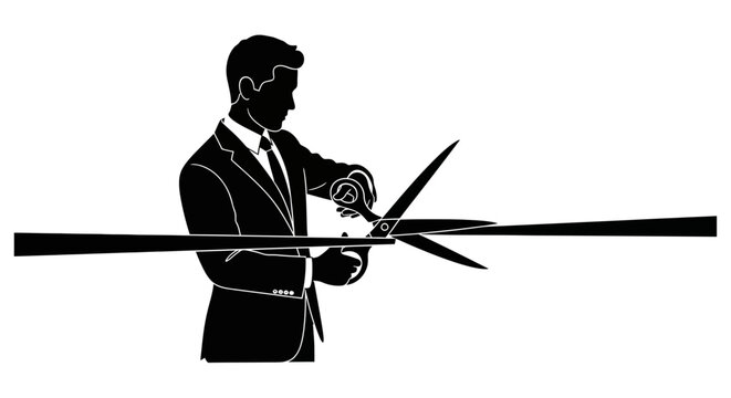 Grand Opening Silhouette: An elegant silhouette of a professional figure cutting a ribbon, symbolizing a grand opening. The image speaks of fresh beginnings and celebrating important moments. 