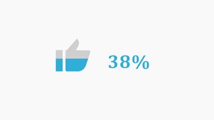 Blue thumb up icon with 38 percent fill on a light gray background like approval