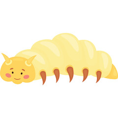 Cute Yellow Caterpillar With Pink Cheeks And Spiky Legs On White Transparent Background