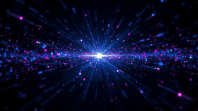 Abstract hyperspace jump background with blue and purple light trails conveying speed and acceleration through the universe