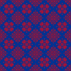 Traditional Red and Blue Geometric Folk Pattern Background