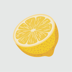 Vibrant yellow lemon half illustration showing the juicy pulp and segments on a plain background.