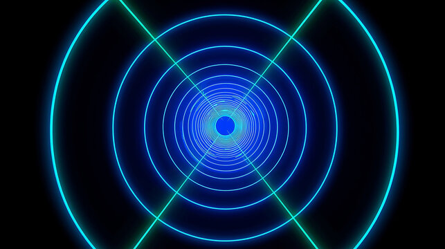 Abstract Neon Tunnel with Concentric Circles and Lines in a Futuristic Design