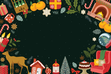 Festive Christmas Holiday Border with Cozy Elements