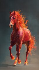 Dynamic Red Horse in Fiery Motion Showcasing Strength and Beauty Generative AI