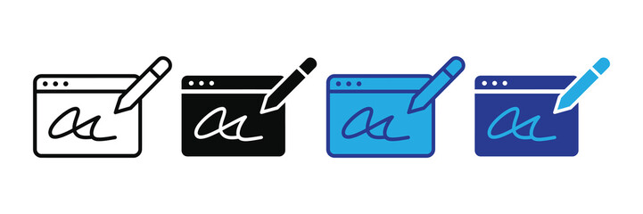 Digital signature icon set. electronic document signing and online contract authorization symbol vector isolated on white background