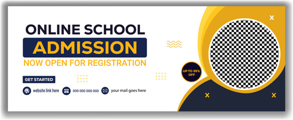 Online school admission banner template for education enrollment and registration campaign design