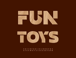Vector Eco Promotion Fun Toys. Tree Pattern Font. Wooden Texture Alphabet Letters and Numbers set