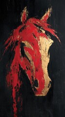 Bold Abstract Fire Horse Painting With Striking Red and Gold on a Black Canvas Generative AI