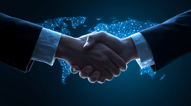 Global Business Connection Handshake symbolizing Partnership and International Agreement for Success and Collaboration
