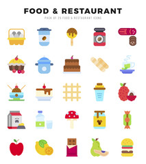 Food and Restaurant icons set. Collection of simple Flat web icons.