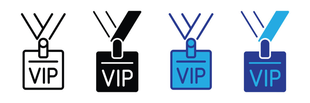 Vip badge lanyard icon set, access card identification, guest pass, event security, premium entry symbol isolated on white background