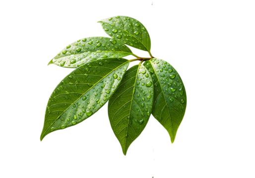 A cluster of vibrant green leaves with intricate vein patterns isolated on transparent background