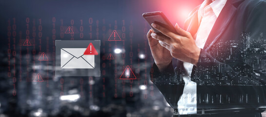 Phishing email alert concept showing digital envelope with warning sign represents data theft, network breach, and email security threats. Parse