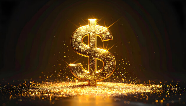 Luxury concept showing glittering golden dollar symbol representing financial achievement and fortune.