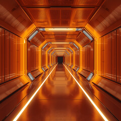 Futuristic orange corridor architectural design render showcases a modern and innovative approach to interior space, emphasizing bold color choices and cutting-edge design elements.