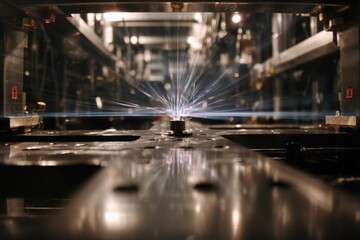 Close up of bright welding sparks in modern industrial factory metal workshop perfect for manufacturing technology engineering and production process visuals