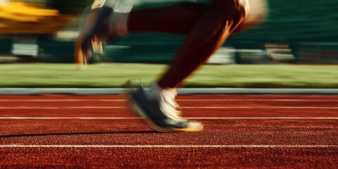 Close up of athlete running on red track with motion blur dynamic sport concept perfect for speed training advertising and active lifestyle visuals