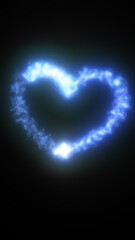 Glowing blue electric heart shape on a dark background, symbolizing energy, love, and futuristic light art