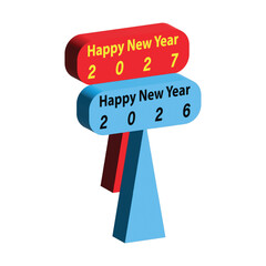 New Year Transition from 2026 to 2027 &ndash; Colorful Signpost Design with Festive Typography