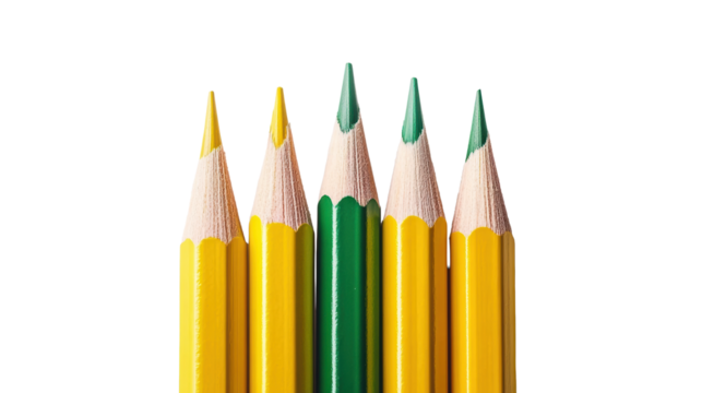 Yellow and Green Colored Pencils on Transparent Background