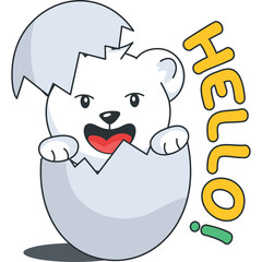 Cute White Bear Cub Emerging From Cracked Egg With Yellow Hello Text And Green Exclamation Mark On Transparent Background