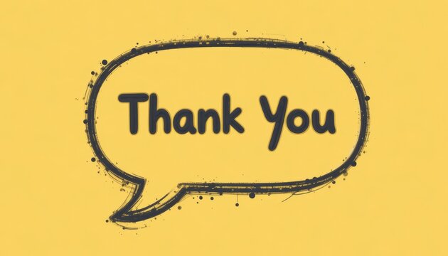 A yellow speech bubble with the text 'Thank You' written in bold, black letters. The background is simple and bright, emphasizing the message of gratitude